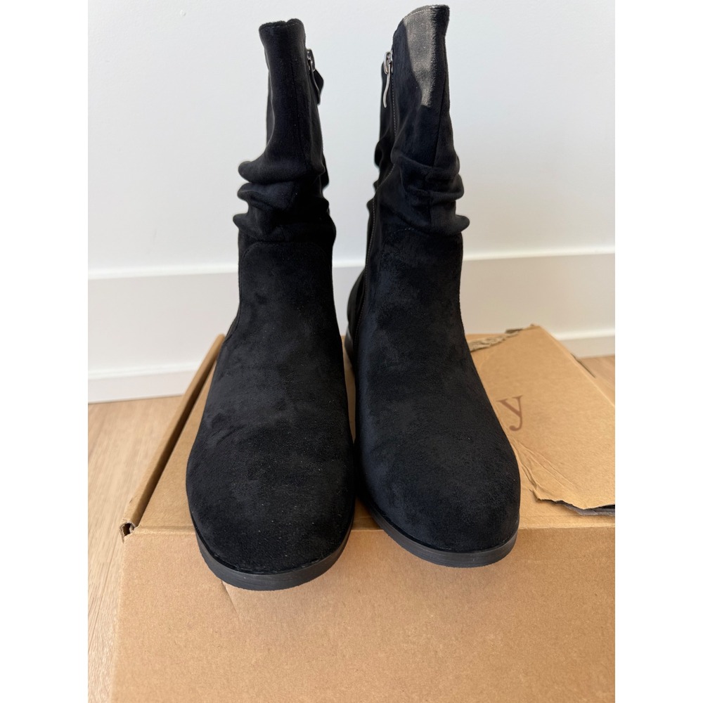 Pixoecuty Black Faux Suede Slouchy Ankle Boots W51-F92 Size 41 Flat Zip Booties